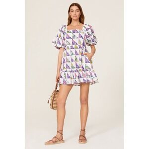 BANJANAN Harley Patchwork Mini Dress Women's Square Neck 100% Cotton Size XS